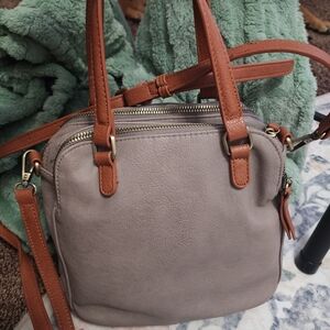 Neutral Two-Tone Crossbody Satchel | Taupe & Cognac | Everyday Bag